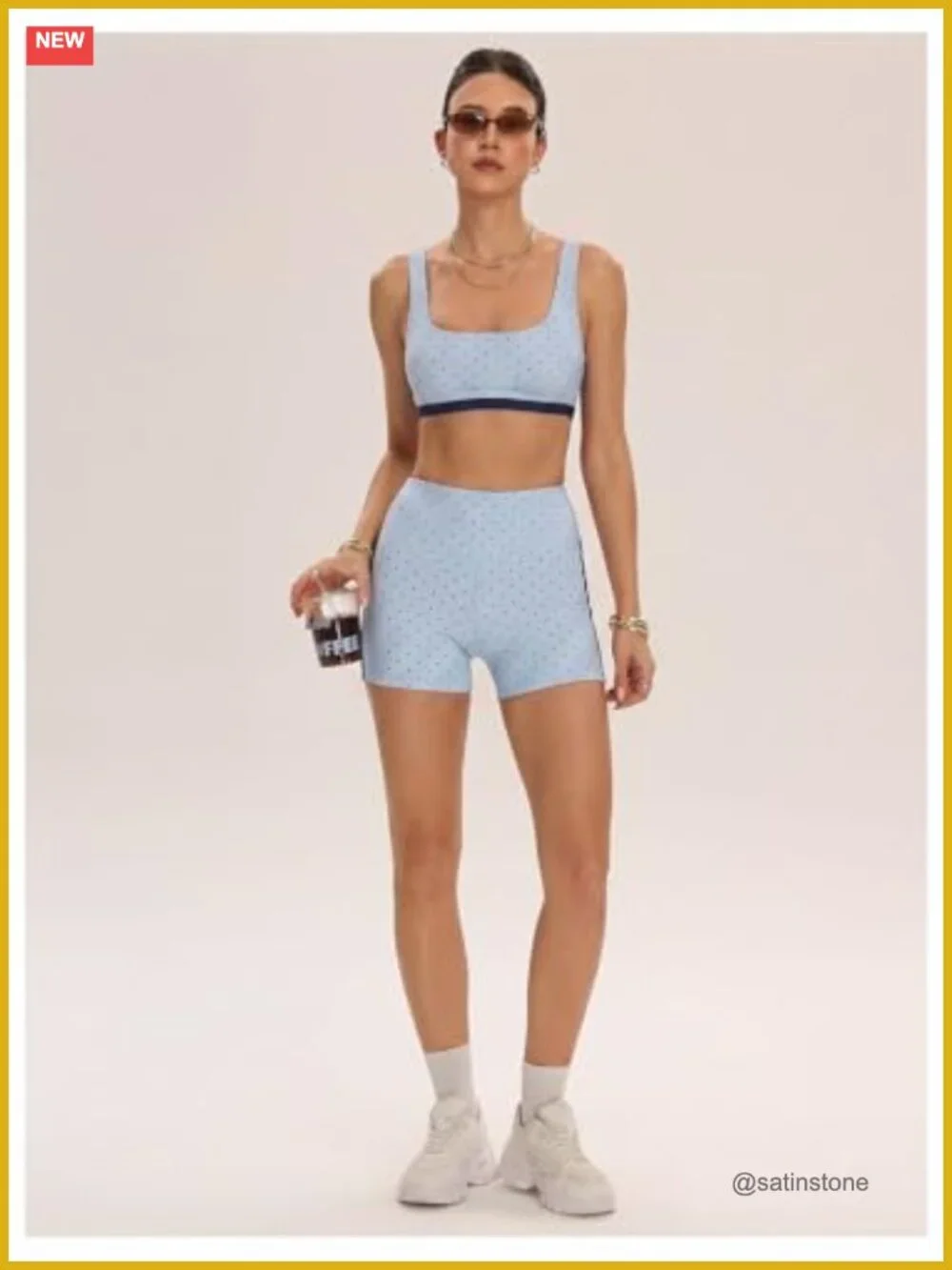 2 Piece Polka Dot Square Neck Sports Bra High Waisted Biker Shorts Workout Set